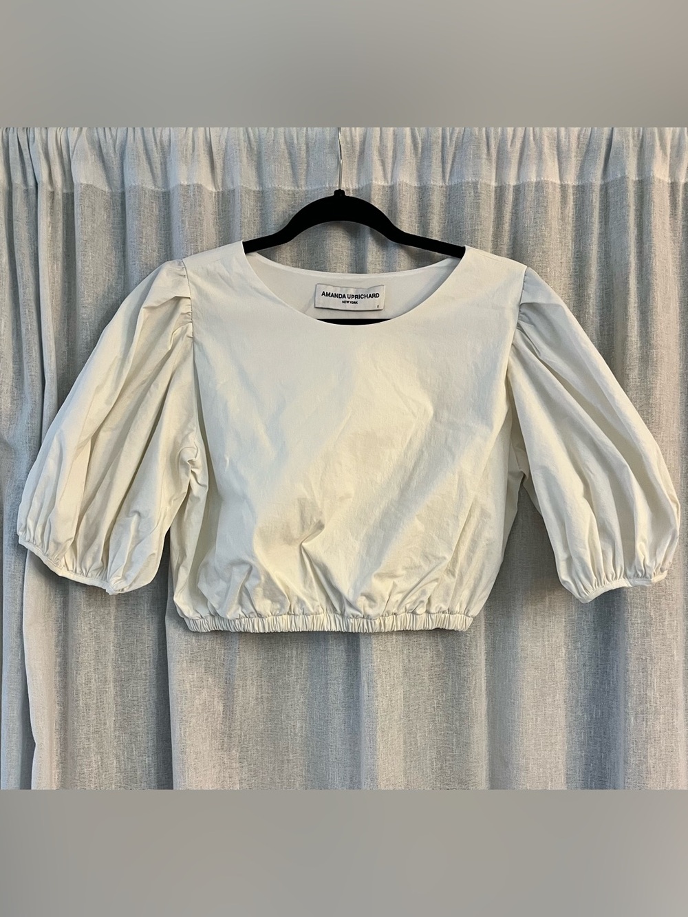 Amanda Uprichard Ivory Puff-Sleeve Cropped Top